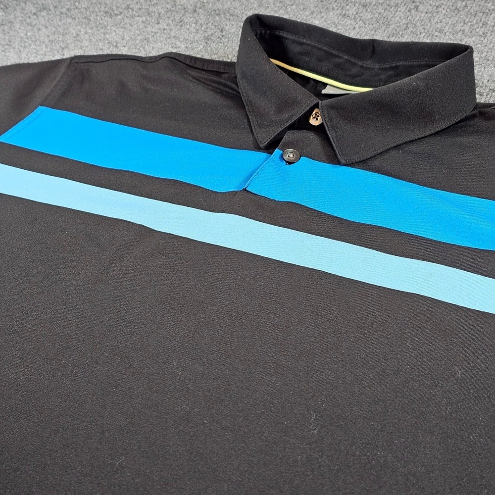 Ashworth Mens XL Black Blue Striped Pinehurst Logo Polyester Golf Polo